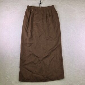 F.L. Malik Brown Diagonal Weave Maxi Skirt Vintage Size 12 Made in USA 520009